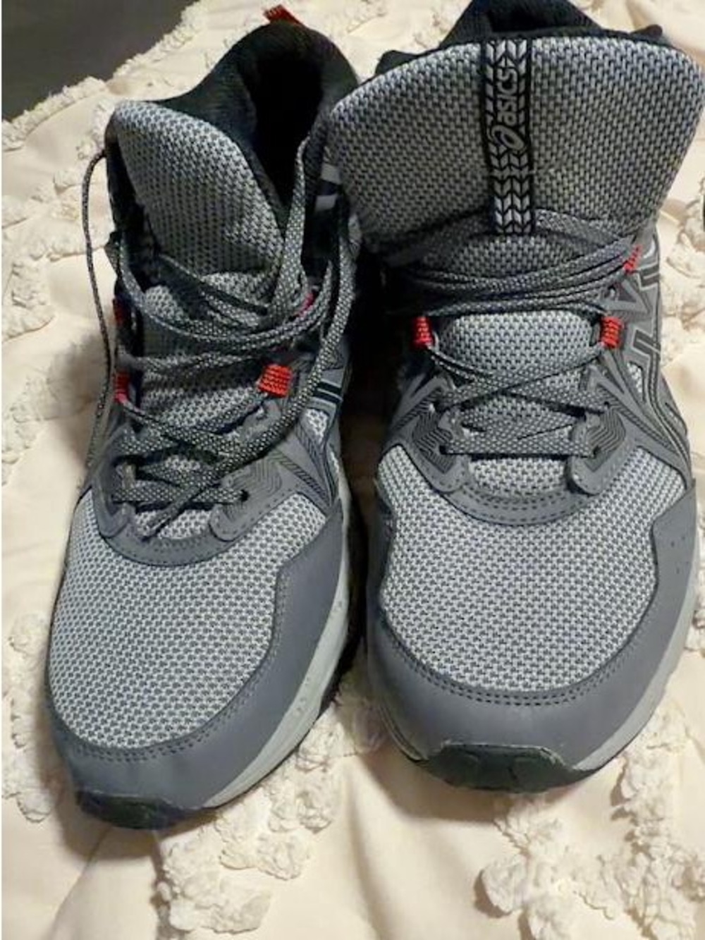 Asics Gray Athletic Running Shoes with Red Accents